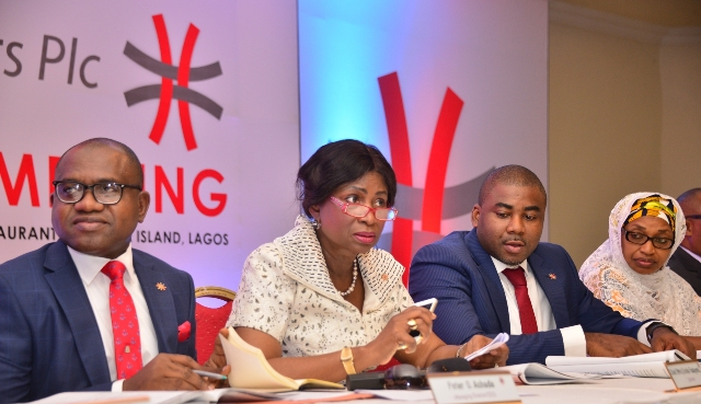 l-r: Managing Director/CEO, Africa Prudential Registrars Plc, Mr. Peter Ashade; Chairman, Chief(Mrs) Eniola Fadayomi; Company Secretary, Mr Musa Bello; and Director, Hajia Ammuna Ali,  at the 3rd Annual General Meeting of the company held in Lagos on Tuesday    
