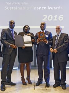  L-R: Roosevelt Ogbonna, Executive Director, Commercial Banking Division, Access Bank Plc; Omobolanle Victor—Laniyan, Head, Sustainability, Access Bank Plc;  Herbert Wigwe, Group Managing Director, Access Bank Plc and Dr Frank Mentrup, Lord Mayor of Karlsruhe at the 2016 Karlsruhe Sustainable Finance Awards in Germany on Thursday Night where Access Bank won the “Outstanding Business Sustainability Achievement” Award.  