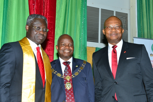 l-r: Outgoing GMD/CEO, UBA Plc and Valedictory Lecture Speaker, Mr. Phillips Oduoza; Professor Segun Ajibola, President, Chartered Institute of Bankers of Nigeria(CIBN); and Group Managing Director Designate, UBA Plc, Mr. Kennedy Uzoka, at the 4th Valedictory Lecture in honour of Phillips Oduoza, organised by CIBN in Lagos on Friday