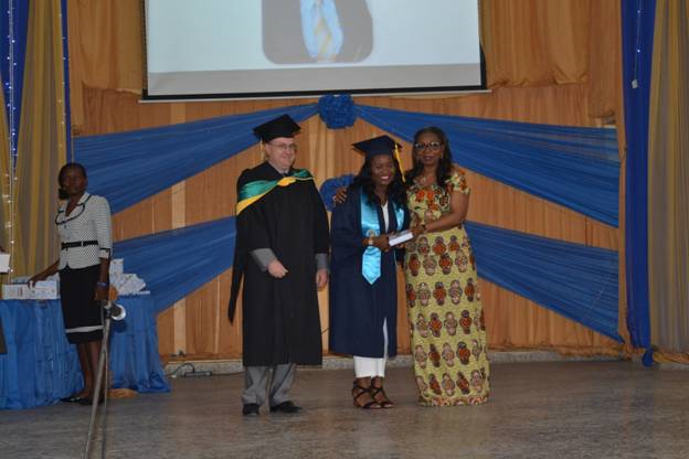 The Principal, Olashore International School, Mr Derek Smith; The Best Graduating Student, Miss Mofiyinfoluwa Okupe; The Guest Speaker and Founder & CEO, The Chair Centre Group, Mrs Ibukun Awosika;  at the 2016 Valedictory Service of the Year 12 students, recently at Illoko-Ijesha, Osun State.