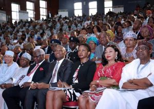 (L-R): Former Prime Minister of Benin Republic Lionel Zinsou; President Olusegun Obasanjo, Former President of Nigeria; His Excellency Ernest Bai Koroma, President of Sierra Leone; Mr. Tony Elumelu CON, Founder of Tony Elumelu Foundation; Mrs. Awele Elumelu, CEO Avon Medical; Mrs. Folorunsho Alakija, Vice Chair of Famfa Oil; and Alhaji Lai Mohammed, Honourable Minister of Information, Tourism and Culture.