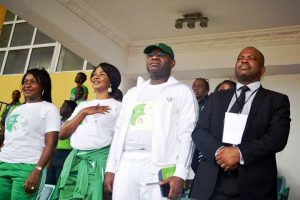 L-R: Executive Director, Heritage Bank,  Mary Akpobome; The Heritage Bank-Lagos State Skoolimpics Ambassador, Mary Onyali; Managing Director/CEO, Ifie Sekibo and The Director General, Lagos State Sports Commission, Dewunmi Ogunsanya representing the Lagos State Sports Commissioner, during the opening ceremony of Skoolimpics at the Teslim Balogun Stadium, in Lagos …yesterday