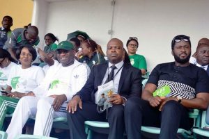 L-R: Heritage Bank-Lagos State Skoolimpics Ambassador, Mary Onyali; Managing Director/CEO, Ifie Sekibo; Director-General, Lagos State Sports Commission, Dewunmi Ogunsanya and Honourable Desmond Elliot, during the opening ceremony of Skoolimpics at the Teslim Balogun Stadium, in Lagos …yesterday. PHOTO: SULEIMAN HUSAINI