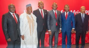 Director, UBA Plc, Chief Kola Jamodu; Group Managing Director/CEO, UBA Plc, Mr. Kennedy Uzoka; Group Chairman, Mr. Tony O. Elumelu;   Deputy Managing Director, Mr. Victor Osadolor; Directors, Ambassador Adekunle Olumide and Chief Samuel Oni at the 55th Annual General Meeting of UBA Plc, held in Lagos on Friday