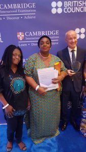R-L Andrew Jedras principal of Atlantic Hall, Helen Majemite and Rukky Majemite at the award organised in Lagos by British Council for Oghenevwogaga Majemite and others for excelling at the 2015 International General Certificate of Secondary Education.