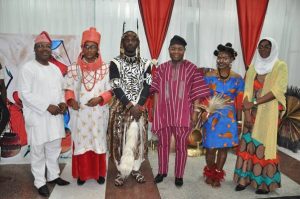 L-R: Director Commercial Directorate, United Bank for Africa (UBA) Plc. Feyi Ogoji; a staff of UBA, second runner, Male Category Victor Nwanosike;  a UBA Staff and Winner of the Best Dressed, Male Category Abdullahi Egunjobi; Group Deputy Managing Director, UBA Plc. Victor Osadolor; a staff of UBA, second runner up, Female Category, Amuche Aladi; and Group Head, Risk Management, UBA Plc. Kubi Momoh during the 2017 Africa Day Celebrations held at UBA House, Lagos last week.  