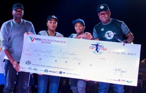 l-r: Managing Director, VFD, Microfinance Limited, Azubuike Emodi; Super Falcon Defender , Onome Ebi; Female Champion, Rasheed Ajibade ; and Chairman, Feet ‘n’ Tricks, Valentine Ozigbo at  the grand finale of Nigerian Freestyle Football Competition, organised by Feet ‘n’ Tricks Limited in Lagos on Sunday  