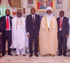 l-r: Usmanu Danfodiyo University, Sokoto (UDUS) Alumni & Tony Elumelu Entrepreneur, Dr, Shadi Sabeh ;Vice Chancellor, Usmanu Danfodiyo University, Sokoto (UDUS), Professor Abdullahi Abdu Zuru; Chairman, UBA Plc and Founder, Tony Elumelu Foundation, Tony O. Elumelu; The Sultan of Sokoto, Sa’ad Abubakar III; and Executive Director, North, UBA Plc. Ibrahim Puri, when Tony Elumelu paid a courtesy visit to the Governor ahead of the National Dialogue Series where Elumelu  spoke on “Entrepreneurship: An Antidote to Nigerian Youth Unemployment”, at the Usmanu Danfodiyo University in Sokoto on Saturday