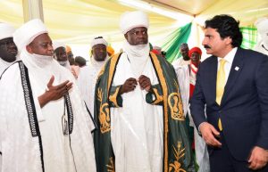 L-R Sultan of Sokoto, Saad Abubakar, Emir of Argungu, Alhaji Samaila Muhammed Mera and the Group Managing Director of TGI Group, Mr. Rahul Savara at the official commissioning of WACOT Rice Limited’s integrated Rice Mill in Argungu, Kebbi State on Tuesday August 1, 2017.